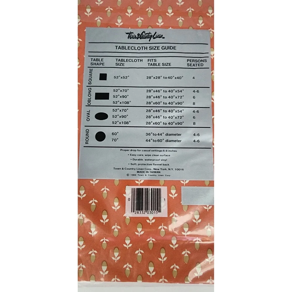 Town & Country Linen Tablecloth 60 Round Orange NEW Vtg 1988 Ultra Vinyl Flannel